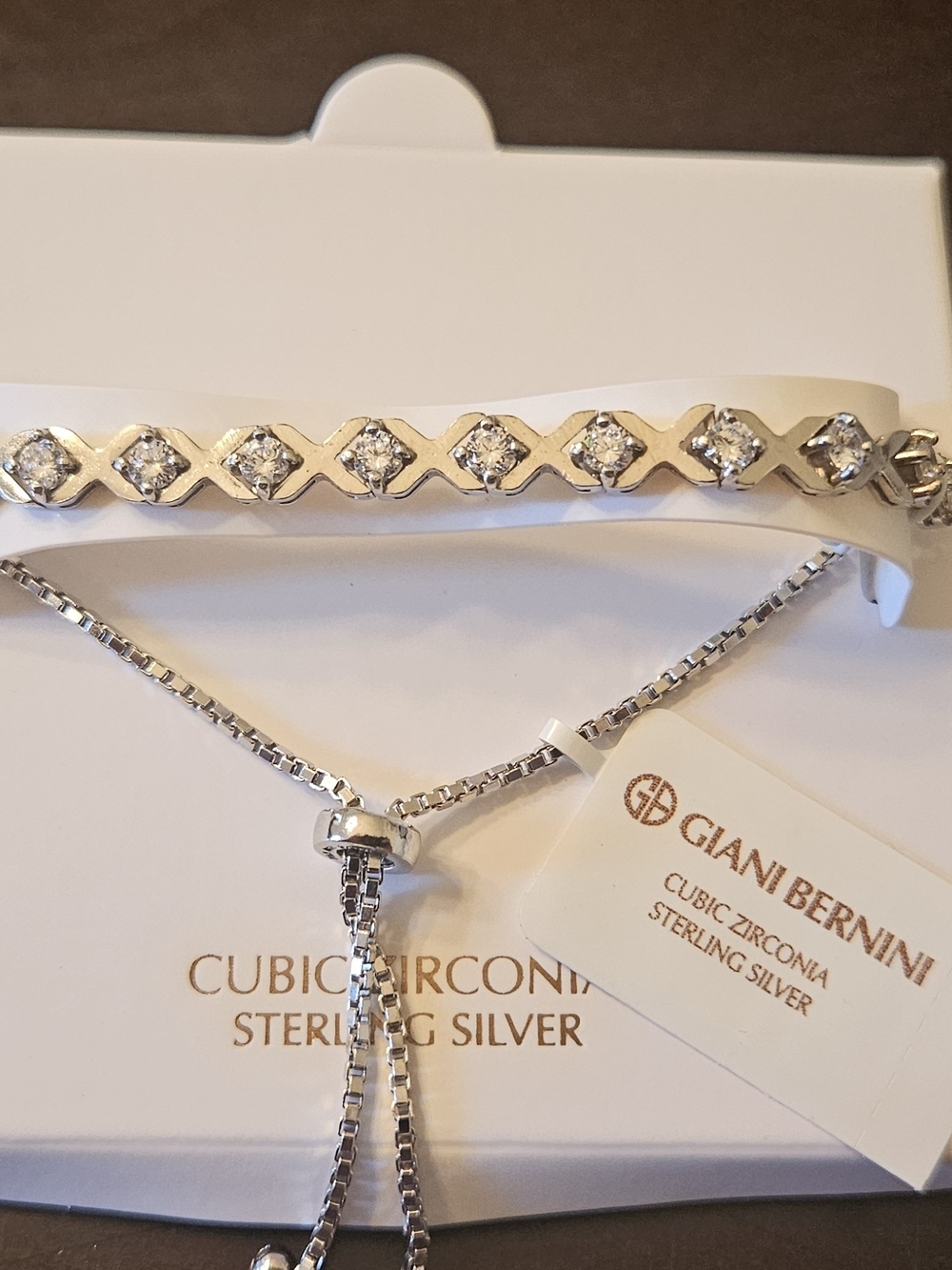 Giani Bernini Silver Cubic Zirconia X-Link Bracelet with Clear Stones